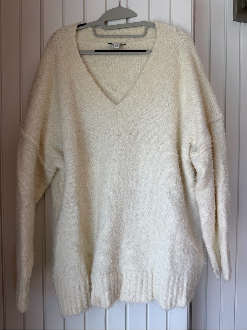 Topshop Cream V-Neck Fuzzy Sweater